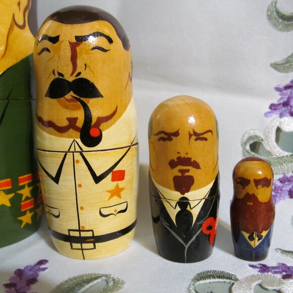 Vintage 5 Russian Political Leaders Wooden Matryoshka (nesting) Dolls Gorbachev - Picture 2 of 16